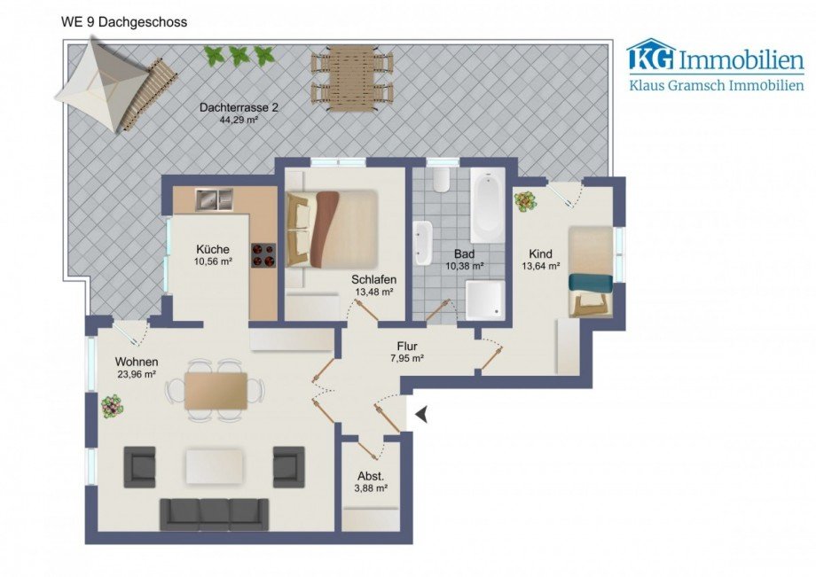 Grundriss mit M�blierungsvorschlag Dachgeschosswohnung Cottbus