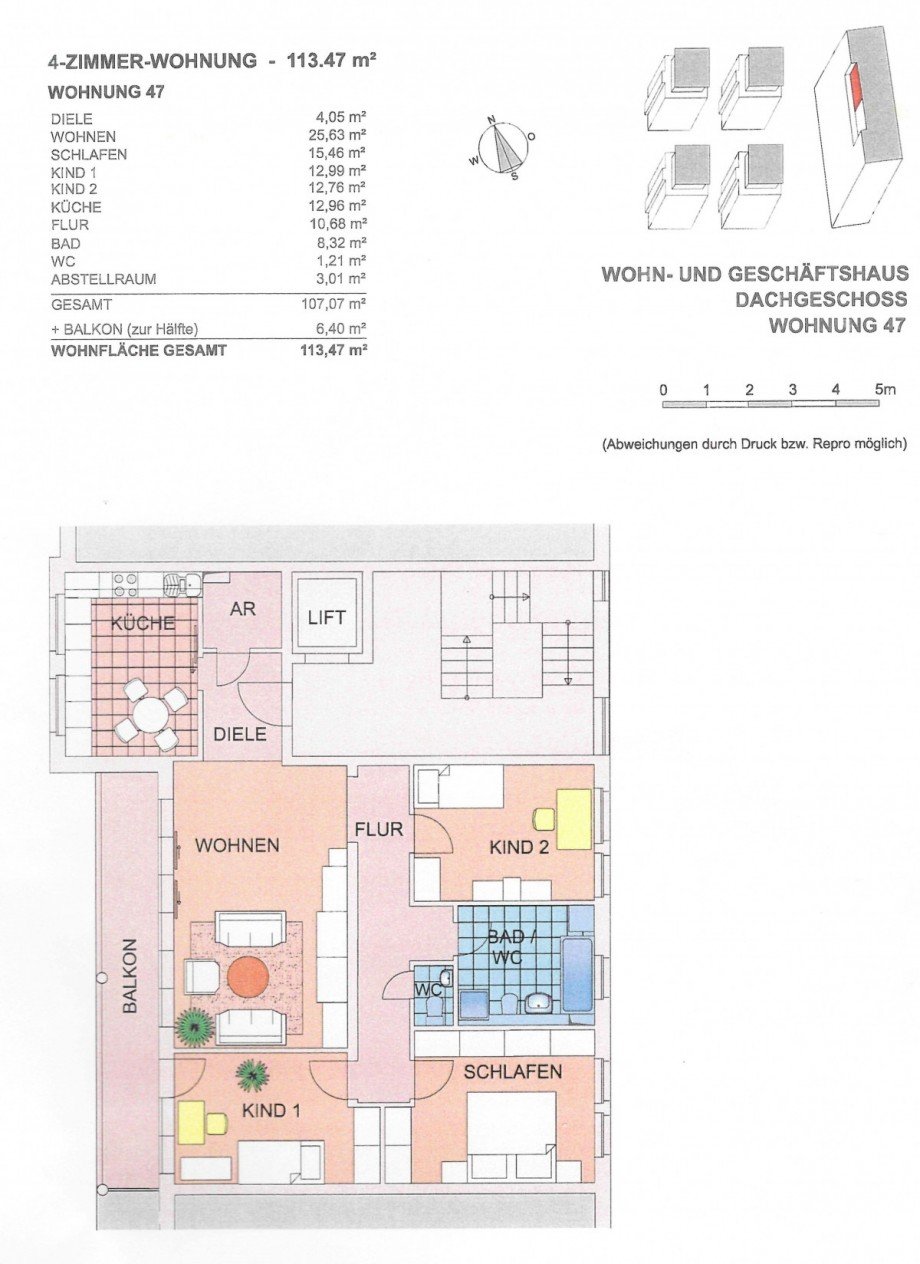 Grundriss mit Wohnfl�che Dachgeschosswohnung Cottbus