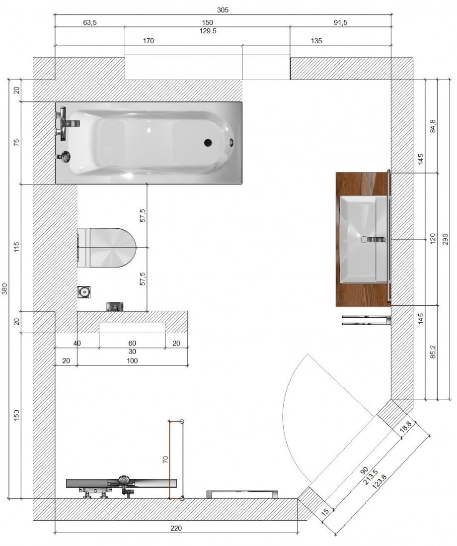 Grundriss Bad OG Zweifamilienhaus Tauer